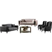 AEA Sofagarnitur Beige-Schwarz Designer 2x Dreisitzer Polstersessel Luxus Möbel