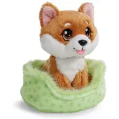 Nici 61943 Doudou chien Shiba Inu 12cm dans son panier vert