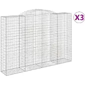 vidaXL Gabions avec arc surélevé 3 pcs. 300x50x200/220cm Fer galvanisé