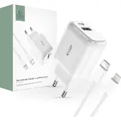 TechProtection C20W Chargeur secteur à 2 ports Pd20W/Qc3.0 + Câble Lightning Blanc