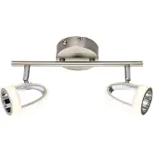 Globo Lighting Spot LED Métal nickel mat, chromé, plastique satiné, interrupteur à bascule, LxLxH : 300x100x165 mm, 2 LED 5 W 230 V incluses, source 400 lm, rendement 310 lm, 3000 K