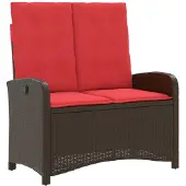 vidaXL Banc de jardin Réglable avec coussins Marron Poly Rattan