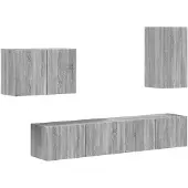 vidaXL Ensemble d'étagères murales pour téléviseur, montage mural, 4 pièces, bois gris Sonoma