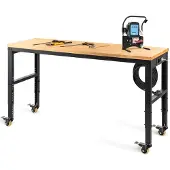 SucceBuy établi 122x51cm réglable en hauteur, établi pratique avec roulettes & prise électrique