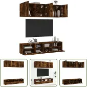 The Living Store 5 pcs. Meuble-paroi chêne fumé bois composite