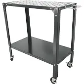 Relaxdays Table de soudage avec 4 roulettes et freins, plateau perforé, dimensions : 91,5 x 88 x 46 cm, table de travail sécurisée, acier, gris