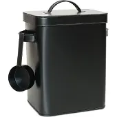 Relaxdays 2 boîtes métalliques, boîtes de conservation de 6,5 L avec doseur, pour aliments pour animaux et café, hermétiques, boîtes à lessive, noires