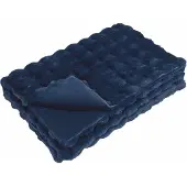 vidaXL Couverture en Fourrure de Lapin Synthétique 4 pcs Bleu Marine