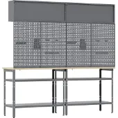 vidaXL , ensemble de tables de travail, 8 pièces, acier avec revêtement en poudre, rouge et gris