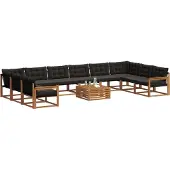 vidaXL Ensemble de canapés d'extérieur avec coussins 11 pièces Naturel et Noir
