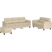 vidaXL Ensemble de canapés 3 pièces avec coussins Crème Tissu microfibre
