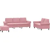 vidaXL Ensemble de canapés 3 pièces avec coussins Rose velours