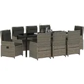 vidaXL Salon de jardin 9 pcs Gris Poly-Rotin