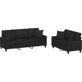 vidaXL Ensemble de canapés 2 pièces avec coussins Noir Similicuir