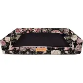 Dogeste Lit pour chien 100x65 cm taille XL – noir avec des roses