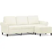 vidaXL Canapé 3 places avec pouf Crème 180 cm velours