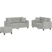 vidaXL Ensemble de canapés 3 pièces avec coussins gris clair tissu microfibre