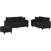 vidaXL Ensemble de canapés 3 pièces avec coussins Noir Tissu microfibre