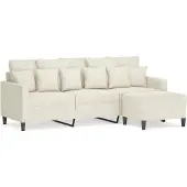 vidaXL Canapé 3 places avec pouf Crème 180 cm velours