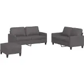 vidaXL Ensemble de canapés 3 pièces avec coussins Gris Similicuir