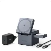 Anker 3-en-1 Cube - Chargeur sans fil - avec MagSafe + adaptateur secteur - 15 Watt - MFI - Noir