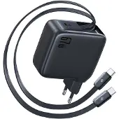 Baseus Chargeur pour prise, 2 câbles rétractables, 67W, 80cm - EnerCore CJ21 (E0121D00) - Cosmic Black