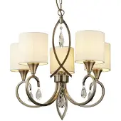 Searchlight Alberto Lampe suspendue à 5 flammes laiton antique Abat-jour textile beigeReproduction cristal