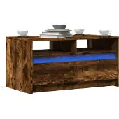 vidaXL Table basse LED chêne fumé bois composite
