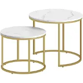 Leobert Table Basse - - Marbre/Pieds Dorés - 53 X 45 Cm - Lot De 2