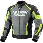 MUGENRACE Romano blouson textile imperméable pour moto, gris foncé/noir/jaune fluo, 3XL