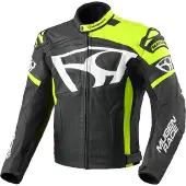 MUGENRACE Aggressore Veste en Cuir Noir Blanc Jaune Fluo Taille 54