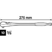 Vigor V4945 Cliquet réversible à denture fine modèle long Carré solide 3/8 pouces (10 mm) 275 mm