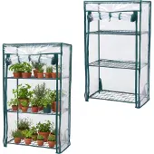 Relaxdays Serre de balcon , lot de 2, film PVC, acier, H x l x P : 80 x 46 x 24 cm, serre à tomates à 3 étages, vert/transparent