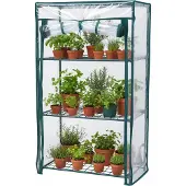 Relaxdays Serre de balcon , lot de 1, film PVC, acier, H x l x P : 80 x 46 x 24 cm, serre à tomates à 3 étages, vert/transparent