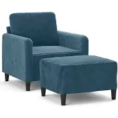 vidaXL Fauteuil avec tabouret bleu 60 cm velours