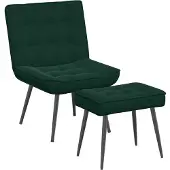vidaXL Fauteuil relax avec pouf vert foncé velours