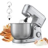 Vevor Robot de cuisine pour la pâtisserie, robot pâtissier de 1500 W avec bol en inox (5,7 L) & crochets pétrisseurs & fouets & fouets, batteur inclinable réglable à 10 vitesses batteur sur socle