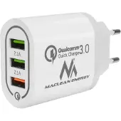 Macleans QC 3.0 Chargeur universel USB Adaptateur de charge 3xUSB Adaptateur secteur avec fonction de charge rapide 1x Quick Charge 1x QC3.0 jusqu'à 3A, 2x 2.1A Blanc