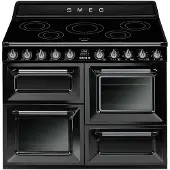 Smeg TR4110IBL2, cuisinière autonome, noire, avec boutons, en acier inoxydable, façade en acier inoxydable
