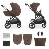 Kinderkraft PRIME 3 – Poussette 2-en-1 avec nacelle et siège sport, légère, pliable avec siège, grandes roues, suspension, jusqu'à 22 kg, incluse, marron
