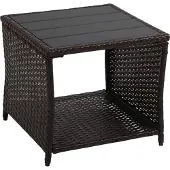 Relaxdays Table de balcon , H x l x P : 40 x 45 x 45 cm, résistante aux intempéries, polyrotin, WPC, acier, table d'appoint de jardin carrée, marron