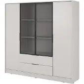 Bettso Armoire moderne LYKE avec façade en verre Beige avec LED
