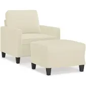 vidaXL Fauteuil avec pouf Crème 60 cm Similicuir