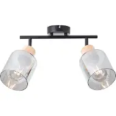 Brilliant WEALD Tube spot 2flg noir/fumée/bois | Spot de plafond avec abat-jour fumé | 2 x E27 max. 40 W | métal/verre/bois