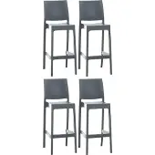 CLP Lot de 4 tabourets de bar en polypropylène, empilables, résistants aux intempéries et aux UV, hauteur d'assise 75 cm