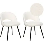 Beliani Lot de 2 chaises de salle à manger tapisserie d'ameublement blanc crème dossier découpé noir pieds en métal style moderne cuisine salle à manger