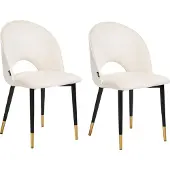 Beliani Lot de 2 chaises de salle à manger tapissées de velours beige clair pieds noirs design rétro glamour