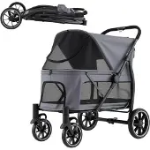 Northix Poussette pliable pour chien avec roues tout-terrain, grise