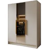MargaretHadas24 Armoire battante Margaret Hadas Goya II de 150 cm avec miroir (couleur cachemire, poignées dorées). Armoire coulissante, grande capacité de rangement, étagères