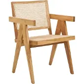 Beliani Chaise en bois clair acajou assise et dossier en rotin avec tressage viennois design minimaliste salon salle à manger